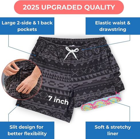 Babeeni Shark Swim Trunks Men 7 Bats - Men's Swime With Line Planer ، و Sweat Swe Swise Sharts مع جيوب سحاب in Kuwait