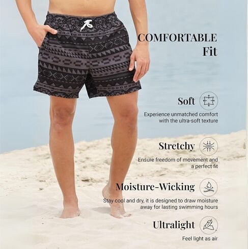 Babeeni Shark Swim Trunks Men 7 Bats - Men's Swime With Line Planer ، و Sweat Swe Swise Sharts مع جيوب سحاب in Kuwait