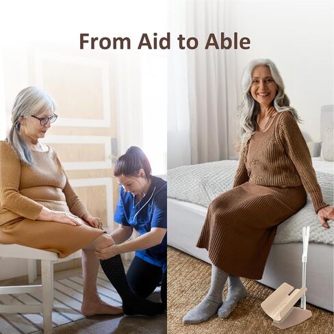 Fullicon easysox ، ALUMINIM Sock Horn Sock Aid ، جهاز مساعدة جورب لا ثني لكبار الرجال المسنين ، جهاز Safe Sock للمساعدة في وضع الجوارب ، Sock Puller Aid Easy On & Off (Beige) in Kuwait