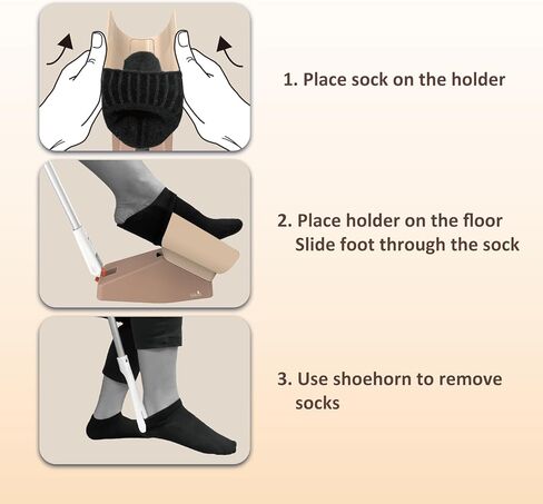 Fullicon easysox ، ALUMINIM Sock Horn Sock Aid ، جهاز مساعدة جورب لا ثني لكبار الرجال المسنين ، جهاز Safe Sock للمساعدة في وضع الجوارب ، Sock Puller Aid Easy On & Off (Beige) in Kuwait