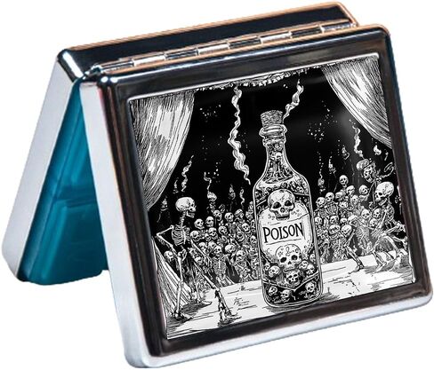7 Days Chromed Shiny Silver Pill Organizer with Mirror Inside Has 8 Separate Compartments Rectangle Cute Travel Pill Organizer for Purse 7 Days (A Flock of Skeletons) in Saudi Arabia