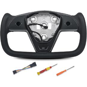 Yoke Steering Wheel Personalized Yoke Steering Wheel, Nappa Leather for Tesla Model 3 2017-2023, Model Y 2019-2024 With Heating Function