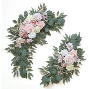 Pink Artificial Wedding Arch Flowers Kit (Pack of 2), Faux Flower Swag Welcome Signs Floral Flower Garland for Wedding Reception Entrance Welcome Sign Ceremony Reception Backdrop