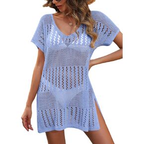Ai'Mage Women Swimsuit Crochet Cover Up Hollow Out Bathing Sup Coverup 2025 V رقبة ملابس السباحة المقسمة على الشاطئ S-XXL