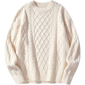 Mens Oversized Sweater Unisex Long Sleeve Cable Knit Sweaters Aesthetic Streetwear Casual Sweater Jumper Tops