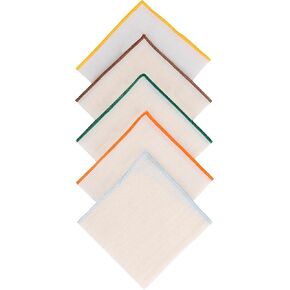 Men's Linen Pocket Square Solid White with Embroidered Edge Premium Cotton Pocket squares