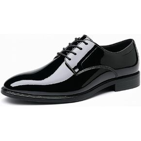Mens Tuxedo Dress Shoes Classic Formal Oxfords Faux Patent Leather Shoe Lace-up Dress Shoes for Business Wedding Suit Black