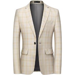 UNINUKOO Mens Blazer Jacket Plaid Slim Fit Casual Party Prom Ligthweight Sport Coat Suit Separates
