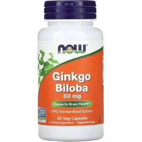 NOW Foods Ginkgo Biloba 60mg 24% Extract, 60 Capsules