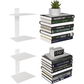 Invisible Floating Book Shelves for Wall, 4 Tier Heavy Duty Metal Loads 60LBS, Vertical Spine Book Tower Floating Bookshelves, Book Organizers for Home Office, 2 Pack White