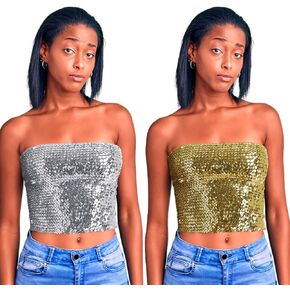 2 PCS Womens Sparkly Equin Mermaid Crop Tops Tops Broomless Metallic Tubs for Cosplay Party Clubwear