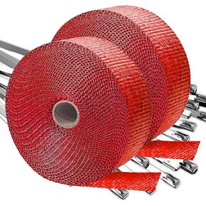Blue Exhaust Wrap 2" x 200" (2 Rolls) - High Temp Fiberglass Header Wrap for Motorcycle, Car, Exhaust Pipes, Muffler & Header - Heat Resistant 2000°F, Easy Install & Durable (Blue, 2 Rolls)