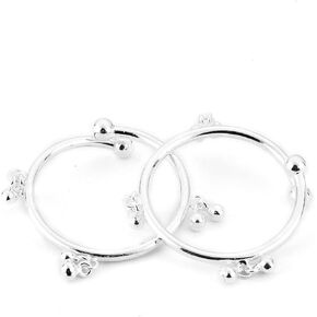 Inidan White Metal Nazariya Kada Silver Bachon Ke Liye Nazar Battu Kadey for Bachon Ke kangnu with ghungru (Pack Of 1 Pair) for 0-1 yrs.