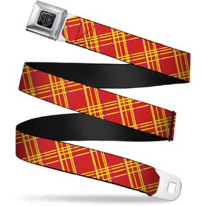 Buckle-Down Seatbelt Belt - Plaid X4 Fluorescent Oranges/Pinks/Yellow - 1.0" Wide - 20-36 Inches in Length