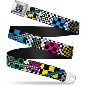Buckle-Down Seatbelt Belt - Funky Checkers Black/White/Neon - 1.0" Wide - 20-36 Inches in Length
