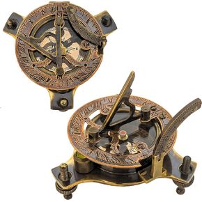 Brass Sundial Compass, Working Compass, Fully Functional Sundial, Vintage Finish Look with Adjustable Screw Legs, Gift, 7.5cm - L x 4cm - H