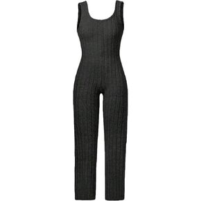 OYOANGLE Girl's Scoop Neck Sleeveless Ribbed Knit Jumpsuits Casual Long Pants Romper