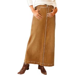 Flamingals Straigh High Rise Vintage Split Back Contrast Stitch Detail Denim Skirt