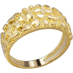 Men's Nugget Ring - Plain Solid 925 Sterling Silver Ring - 14k Yellow Gold Finish - Sizes 6-13
