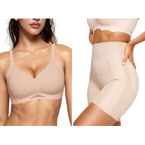 Vertvie Scalloped Bra(Nude,M)+Shapewear Shorts(Nude,M)