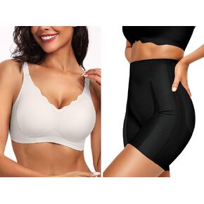 Vertvie Push Up Bra(White,M)+Shapewear Shorts(Black,M)