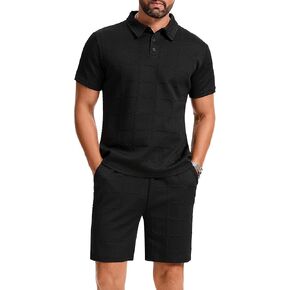Men's 2-Piece Activewear Set Button Henley Polo and Drawstring Pants with Slant Pockets Set S-2XL