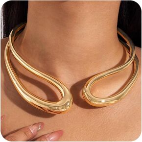 Gold Silver Chunky Choker Necklace For Women Waterdrop Choker Collar Necklace Bold Statement Necklaces Spring Hinged Open Necklaces Trendy Jewelry