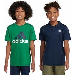 adidas Boys' Short Sleeve Aeroready Performance Logo Tee T-Shirt, Blue/Green, Small (8)