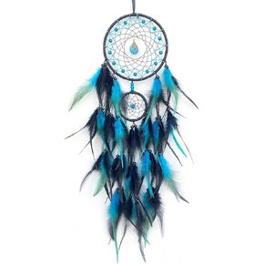 Black and Blue Dream Catcher Wall Decor Feather Dream Catchers with Pendant Handmade Dreamcatcher Wall Hanging Ornament for Bedroom Living Room Home Decor