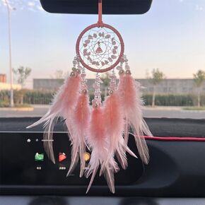 Small Pink Dream Catcher for Car Rearview Mirror Handmade Beaded Feather Dreamcatcher Car Hanging Ornament Home Room Wall Decoration