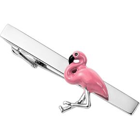HAWSON 2.2 Inch Men's Tropical Flamingo Tie Clip Silver Tie Bar for Beach Weddings, Resort Parties, Fashion Events Pink Coral Groomsmen Accessories & Luxury Resort Gifts