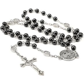 St Benedict Medals Necklace for Men Women,Saint Benedict Holy Rosary for Religious Gifts,Catholic Black Rosary Bead First Confirmation Gifts for Teenage Boys,Rosarios Catolicos Para Hombre Mujer