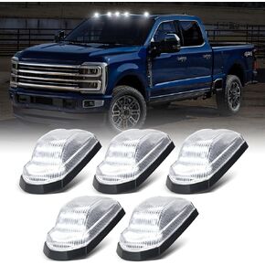 LED Cab Roof Marker Lights Compatible with F250 F350 F450 F550 Super Duty 2017-2024, 5pcs Clearance Top Cab Lights for Pickup Trucks, Clear Len + White Light