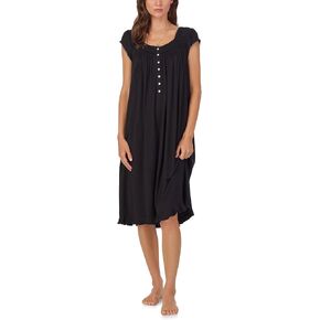 Eileen West Full Length Nightgown for Women - Soft Tencel Modal 42" Cap Sleeve Sleep Dress - Iconic Black, Small
