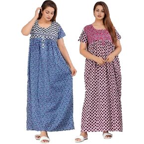 Womens Nightgown Cotton Sleepwear Nightshirt Short Sleeve Print Sleepshirt Sleepdress plus size Maxi Nighty Dress