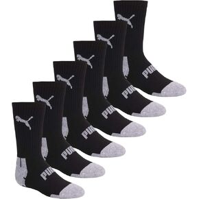 PUMA Boys' Big 6 Pack Crew Cut Socks, Black, 9-11 in Saudi Arabia