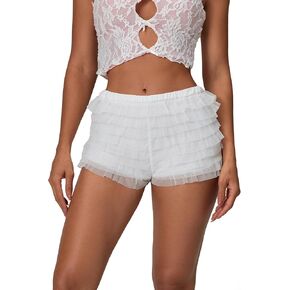 Women Y2k Lolita Bloomers Shorts Lace Ruffle Layered Pumpkin Pants Elastic Low Rise Boy Shorts Streetwear