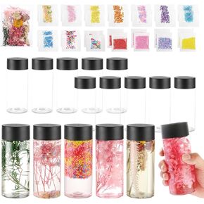 16 Pcs Empty Sensory Bottles Kits, 300 ml Leakproof Clear Plastic Sensory Bottles with Lids with Sequins Accessories, Reusable Water Bottles for Sensory Crafts Classroom Handmade Party Supply