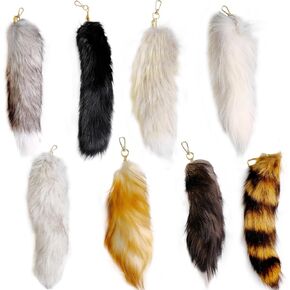 8 Pcs Huge and Fluffy Faux Fur Tail Keychain in 8 Styles, Realistic Handbag Accessory, Keyring Hook Pendant Gift for Women (2 size)