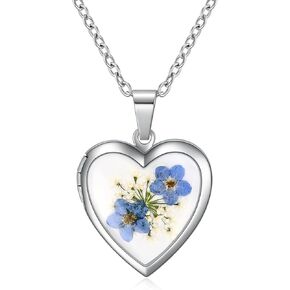 Rnivida Flowers Heart Locket Necklace for Women, Hold Photo Pictures Locket, 18 Inches