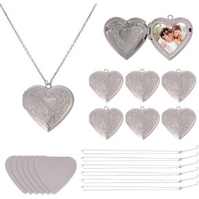 CHGCRAFT 6 Sets Heart Locket Necklace Sublimation Blank Bezel Necklace Stainless Steel Heart Shaped Locket Pendant Love Heat Used for Souvenirs Gifts and Daily Accessories