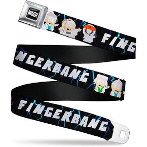 Comedy Central Belt, Seatbelt Buckle Belt, South Park Boy Band Fingerbang Lightning Pose Black, Adjustable