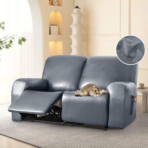 100% Waterproof PU Leather Recliner Loveseat Slipcovers 6-Pieces Stretch Reclining Couch Covers for 2 Seat Anti-Slip Elastic Strap Furniture Protector for Kids, Pets (Brown, 2 Seater)