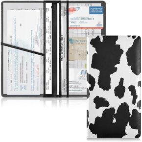 Nander Car Registration and Insurance Holder - Leather Vehicle Card Document Glove Box Organizer for ID, Driver's License, Key Contact Information Cards-Cow Print