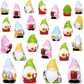 40 Pcs Spring Mini Gnomes Figurine Miniature Spring Gnome Resin Statues Flowers Sunflower Mini Resin Gnomes Table Decor for Summer Tiny Indoor Outdoor Garden Plant Pots