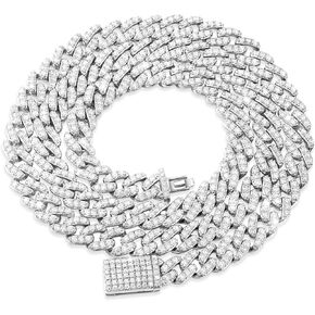 Moissantie Cuban Link Chains for Men Women 8MM D VVS1 Certified Real Miami Necklace White Gold Plated Silver S925 Iced Out Hip Hop Chain 9.12-13.44CT