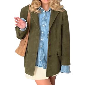 IDEALSANXUN Womens Suede Jacket Fall Winter Fashion Casual Oversized Faux Leather Blazer Jacket Trench Coat