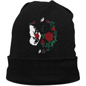 Negi Skull Rose Unisex Daily Skull Cap for Men Women, Soft Womens Winter Hat Knit Adult Beanie Black
