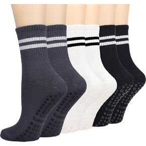 Ginmewrae Pilates Socks with Grips for Women, Non Slip Yoga Crew Socks for Barre Dance Athletic Hospital 3 Pack