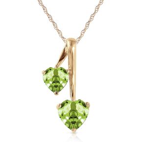 Galaxy Gold GG 14K Solid White Rose Yellow Gold Pendant Necklace with Natural Genuine Heart Peridot - Double Heart - High Polished Brilliant Cut - Grade AAA